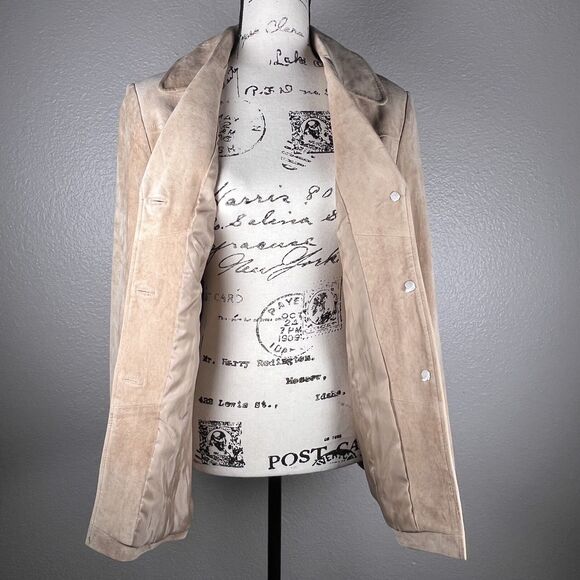 Mossimo Sz M Tan Beige Genuine Suede Leather Jacket 2 Side Pockets Buttons - Picture 5 of 11